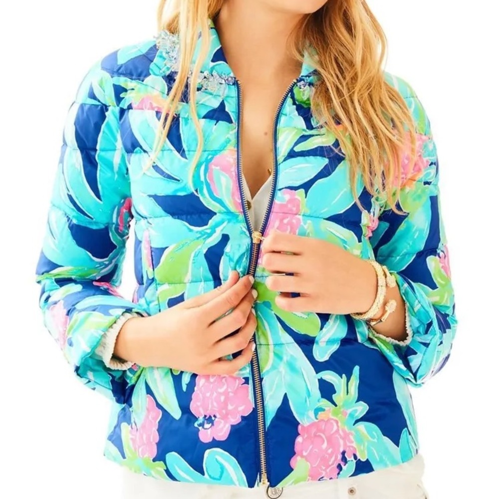 Lilly Pulitzer Carolena Embellished Puffer Jacket sz Medium ✨RARE✨